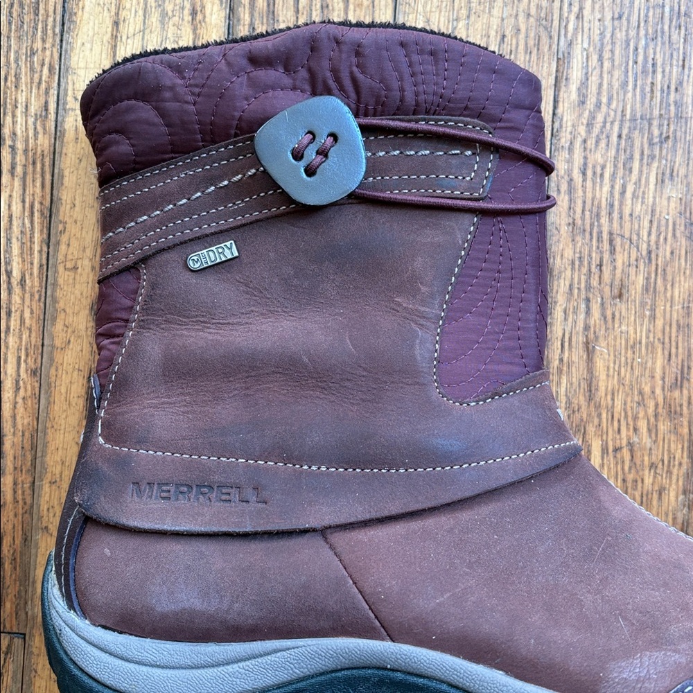 Merrell winter boots lined calf high pull on side zip burgundy 9 cabincore cozy - Picture 5 of 14